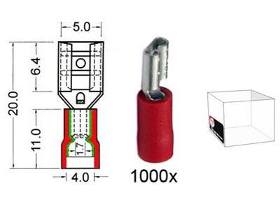 Kabelschoen schuif vrouwelijk 4.8 mm rood 250 stuks