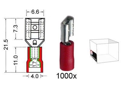 Kabelschoen schuif vrouwelijk 6.3 mm rood 500 stuks