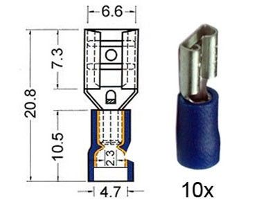 Kabelschoen schuif vrouwelijk 6.3 mm blauw 10 stuks