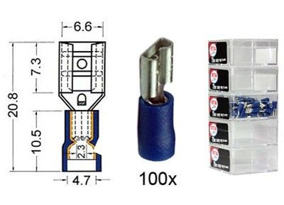 Kabelschoen schuif vrouwelijk 6.3 mm blauw 100 stuks