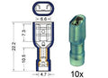 Kabelschoen schuif vrouwelijk NYLON 6.3 mm blauw 10 stuks