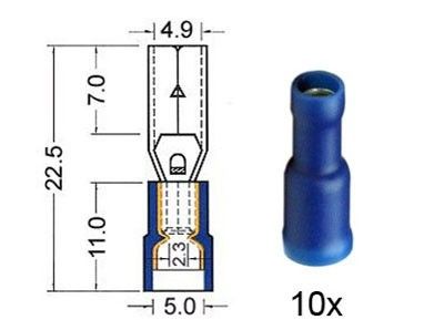 Kabelschoen cylindrisch vrouw. 5 0 mm blauw 10 stuks