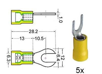 Kabelschoen vork 6 mm geel 5 stuks