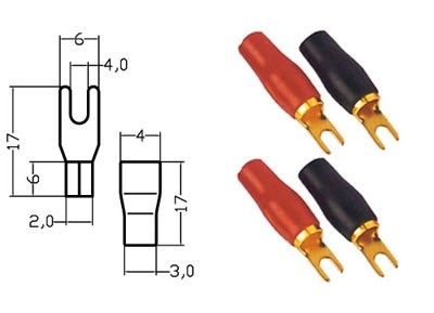 Kabelschoen vork verguld rood/zwart 4-6mm² diam 4 mm