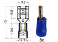 Kabelschoen schuif vrouw verguld 2 8 mm blauw 8 stuks