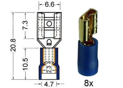 Kabelschoen vrouwelijk verguld 6 3 mm blauw 8 stuks