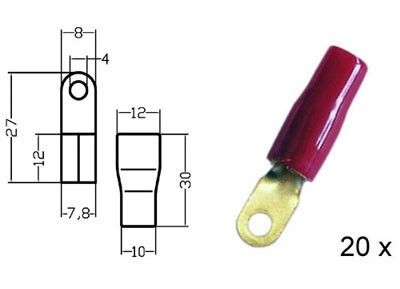 Kabelschoen ring verguld rood 20mm² diam 6mm