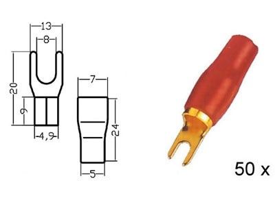 Kabelvork geisoleerd VERGULD rood 10mm - 7AWG diam 8.5mm