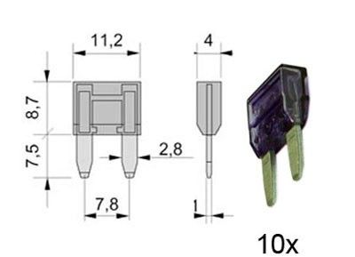 steekzekering MINI 3A VIOLET 10 stuks verpakt in blister
