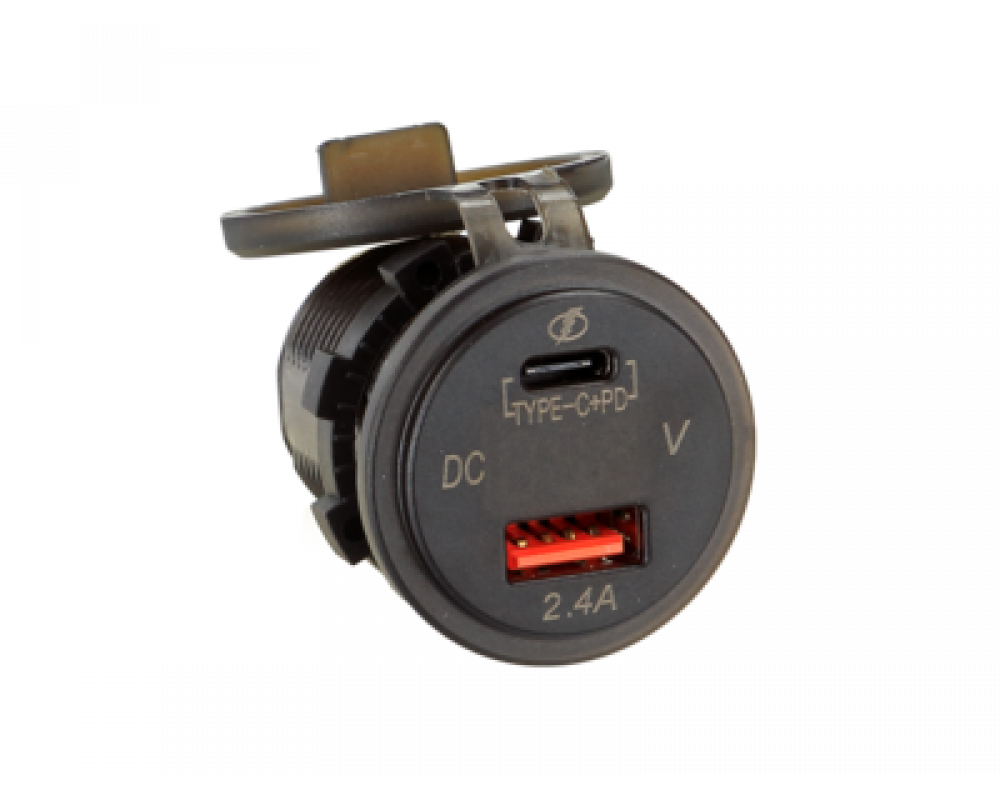 Dual USB auto lader 12V/24V USB-A / USB-C 5V 3.1A snellader